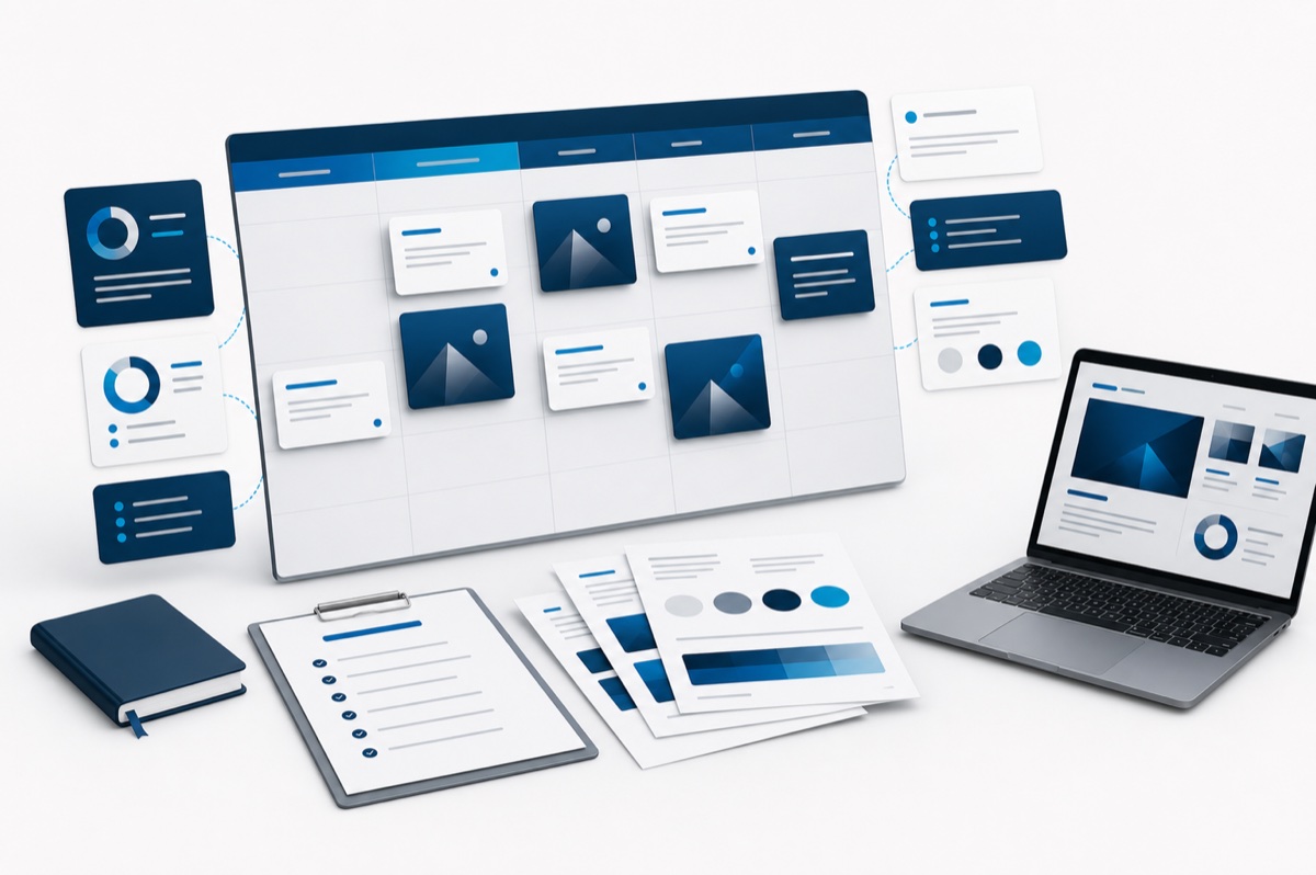 Mockup visual de planeación de contenido y comunicación digital