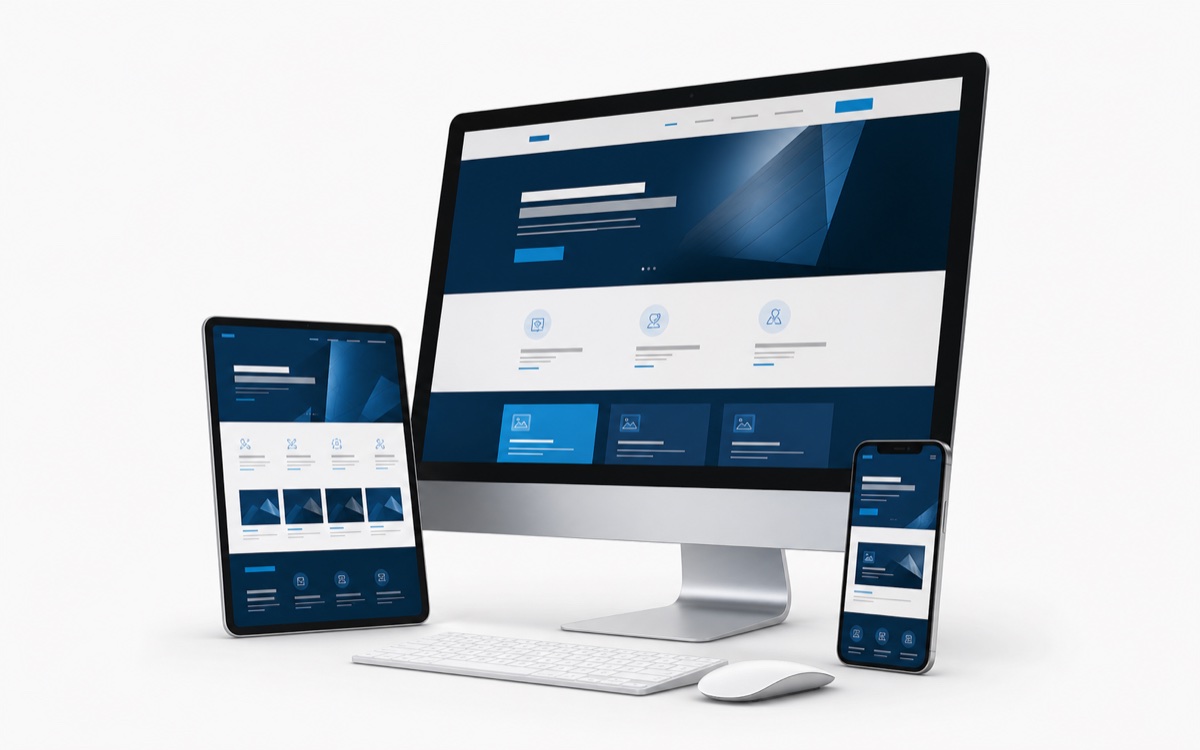 Mockup visual de sitio web profesional en distintos dispositivos